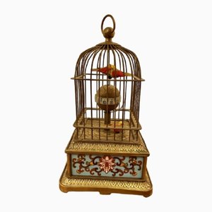 Napoleon III Enamel and Bronze Bird Cage Clock