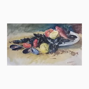 Clemente Tafuri, Still Life with Mussels, 1950s, Oil on Canvas