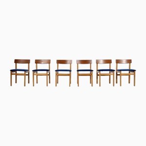 Mid-Century Teak & Velvet Dining Chairs, 1960s, Set of 6