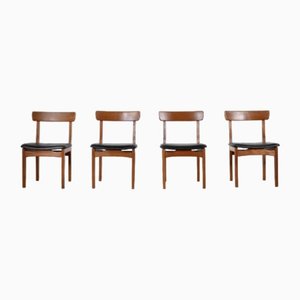 Teak and Leatherette Dining Chairs, 1960s, Set of 4
