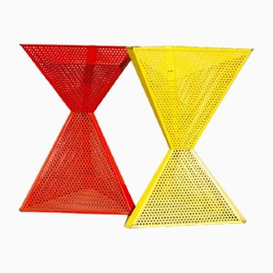 Yellow Perforated Metal Basket Stand, 1980s