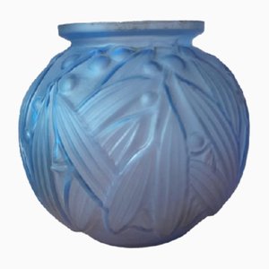 Blue Pressed Molded Glass Vase, 1930s