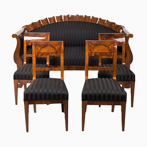 19th Century Biedermeier Sofa and Dining Chairs, Germany, Set of 5