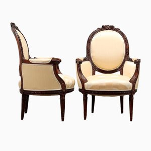 Neoclassical Walnut Armchairs, Italy, Set of 2