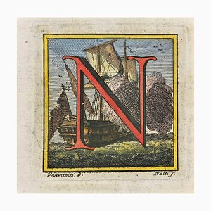 Luigi Vanvitelli, Lettre de l'Alphabet: N, Gravure, 18ème Siècle