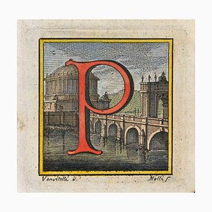Luigi Vanvitelli, Buchstabe des Alphabets: P, Radierung, 18. Jh