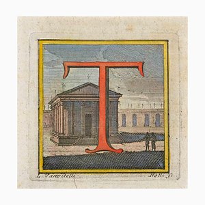 Luigi Vanvitelli, Lettre de l'Alphabet: T, Gravure, 18ème Siècle
