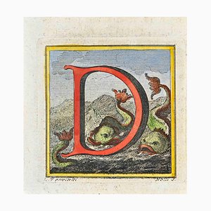 Luigi Vanvitelli, Lettre de l'Alphabet: D, Gravure, 18ème Siècle
