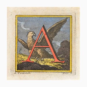 Luigi Vanvitelli, Lettre de l'Alphabet: A, Gravure, 18ème Siècle