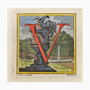 Luigi Vanvitelli, Buchstabe des Alphabets: V, Radierung, 18. Jahrhundert