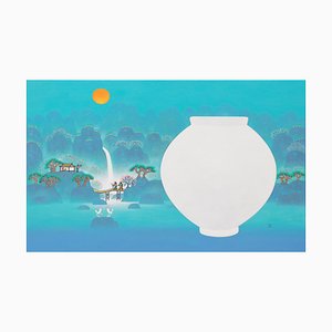 Cho Mun-Hyun, Landscape with a Moon Jar, 2022, Acrylique sur Toile