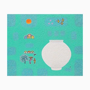 Cho Mun-Hyun, Landscape with a Moon Jar, 2022, Acrilico su tela