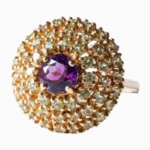 Vintage 8k Gold Patch Ring with Amethyst and Peridots, 1970s