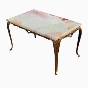 Vintage Louis French Onyx Marble Brass Coffee Table, 1970s