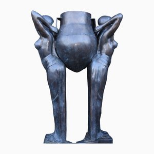 Statua con fioriera Biba Art Déco in bronzo, anni '80