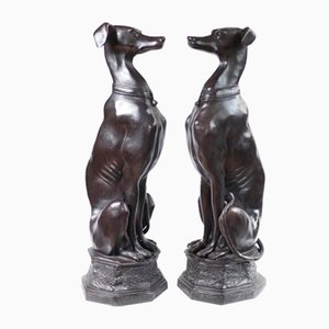 Estatua de perro Greyhound de bronce Art Déco. Juego de 2