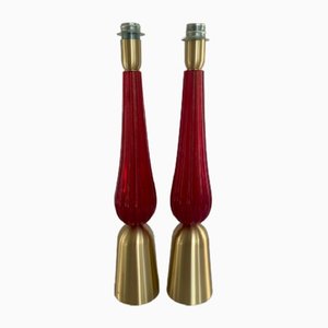 Lampes de Bureau Dorées et Rouges en Verre de Murano de Simoeng, Set de 2