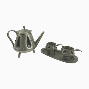 Brutalist Zinn Coffee Set from S. Borg Norway, Set of 4