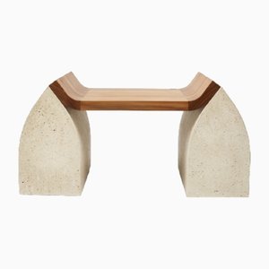 Small American Traaf Bench in Walnut and Granito Stone by Tim Vranken