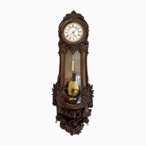 Reloj de pared vienés victoriano de roble tallado, década de 1860