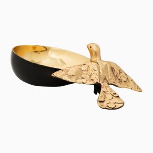 Cuenco indio decorativo de bronce fundido con pájaro hecho a mano de Alguacil & Perkoff LTD
