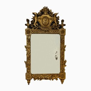 18th Century French Giltwood Crested Mirror with Dogs