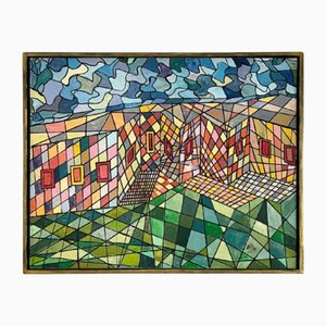 Geometric Abstract Composition, 1950s, Oil on Canvas, Framed