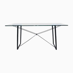 Iron Tie Desk Table with Glass Top, 1980s