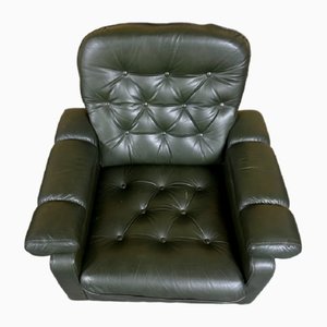 Danish Green Leather Armchair, 1970s