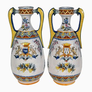 Vases Balustres Début 20ème Siècle par Henriot Quimper, 1920s, Set de 2