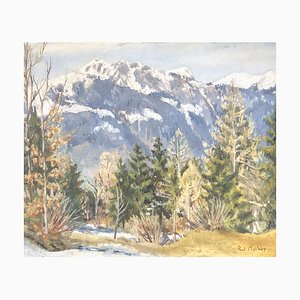 Paul Mathey, Vue sur Montagne, Oil on Cardboard, Framed