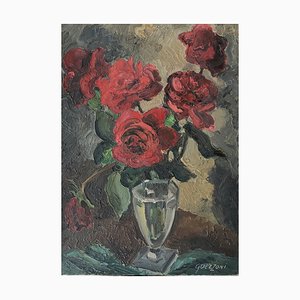 Stéphanie Caroline Guerzoni, Bouquet de Roses, Oil on Canvas