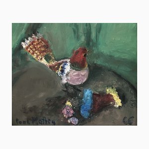 Paul Mathey, L'Oiseau des îles et les Fleurs, 1966, Oil on Canvas, Framed