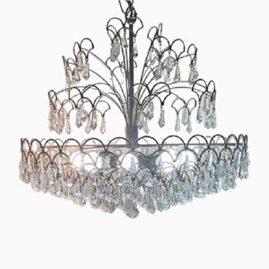 Lustre Vintage à 8 Lampes en Cristal, Italie