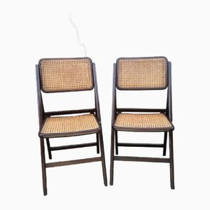 Cane Folding Chairs, 1970s, Set of 2
