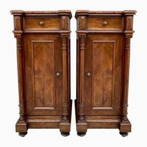 Antique Louis XVI Nightstands with Red Marble Top, 1890s, Set of 2