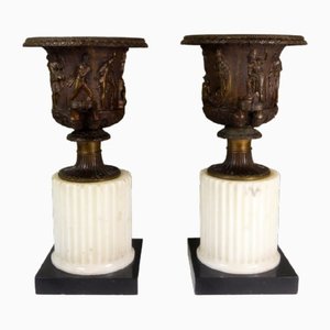 Bronze Vases with Marble, Set of 2