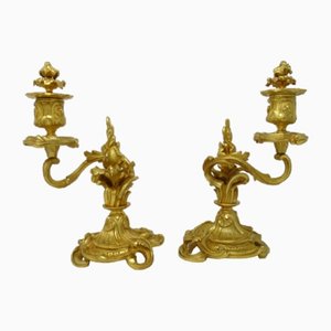 French Rococco Candlesticks in Bronze, Set of 2