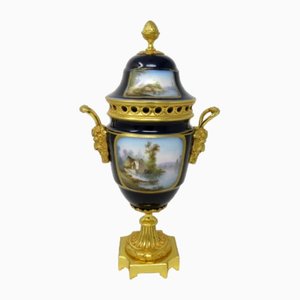 Antique French Sevres Porcelain Ormolu Vase in Gilt Bronze, 1800s