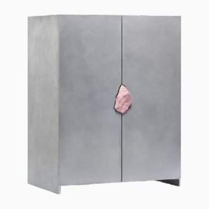 Oxidized and Waxed Aluminium Cabinet with Pink Stone by Pierre De Valck