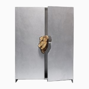 Oxidized and Waxed Aluminium Cabinet with Brown Stone by Pierre De Valck