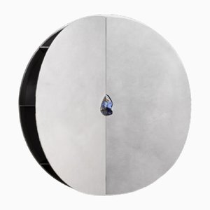 Oxidized and Waxed Aluminium Round Cabinet with Blue Stone by Pierre De Valck