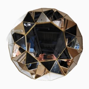 Miroir Diamant avec Structure en Laiton Doré, 1990s