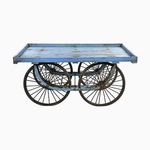 Chariot en Bois avec Patine Bleue