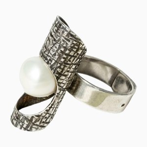 Silver and Pearl Ring by Elis Kauppi, 1960s