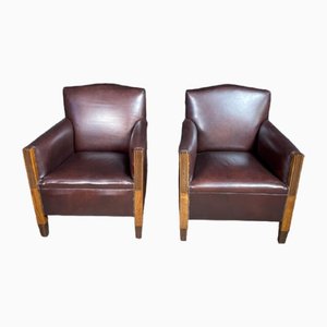 Art Deco Armchairs in Leather, 1930, Set of 2
