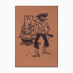Charles Sterns, Sailor Man in 1579, Woodcut Print, Early 20th Century