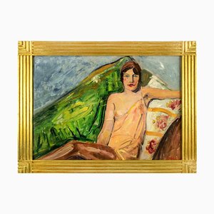 Antonio Feltrinelli, Woman on Sofa, Oil on Canvas, 1930s, Framed