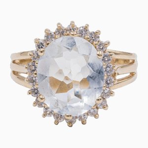 Vintage 14k Gold Aquamarine & Diamonds Daisy Ring, 1960s