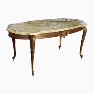 Vintage French Oval Coffee Table in Marble and Brass, 1970s